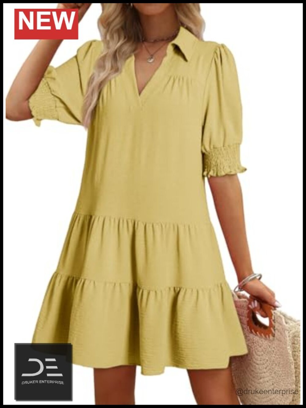 Dokotoo Lapel Collared Pleated Midi Summer Dress A-Line Casual